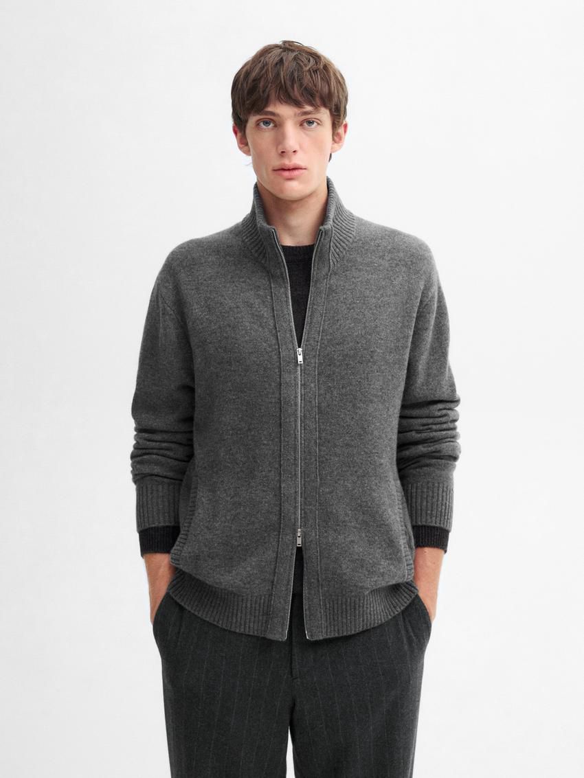 Massimo Dutti Wool Blend Zip-up Men Cardigan Dark Grey | US-SB8574369