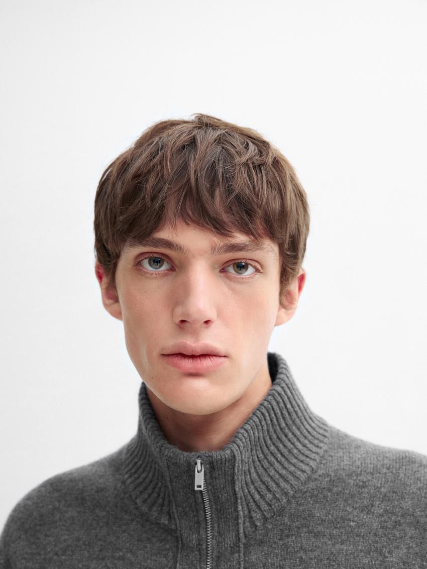 Massimo Dutti Wool Blend Zip-up Men Cardigan Dark Grey | US-SB8574369