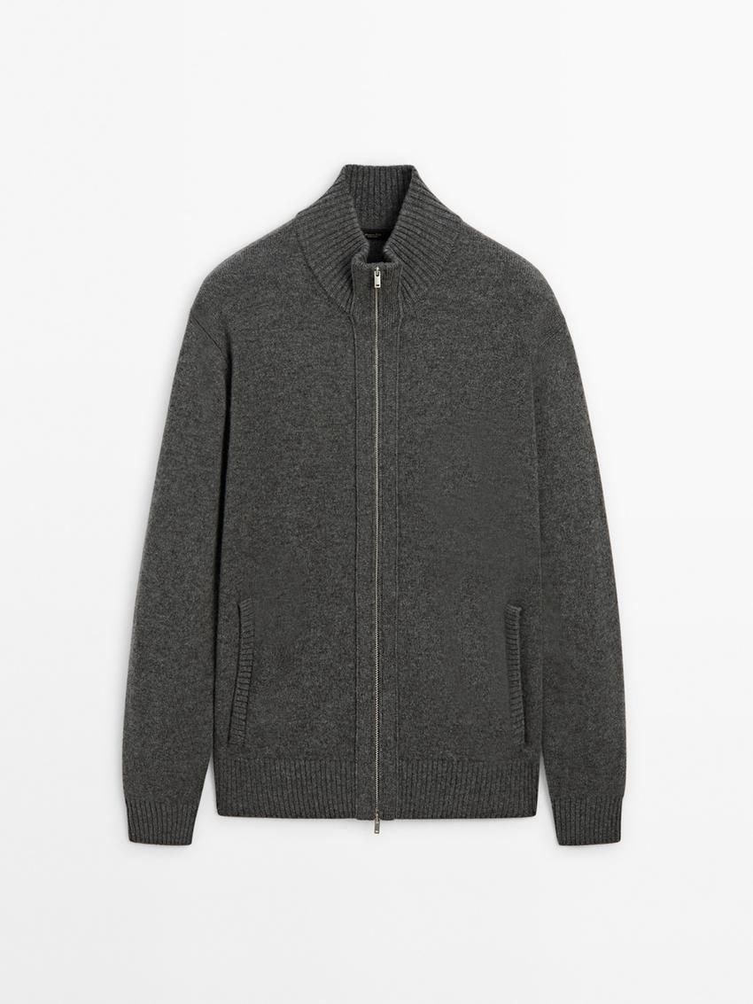 Massimo Dutti Wool Blend Zip-up Men Cardigan Dark Grey | US-SB8574369