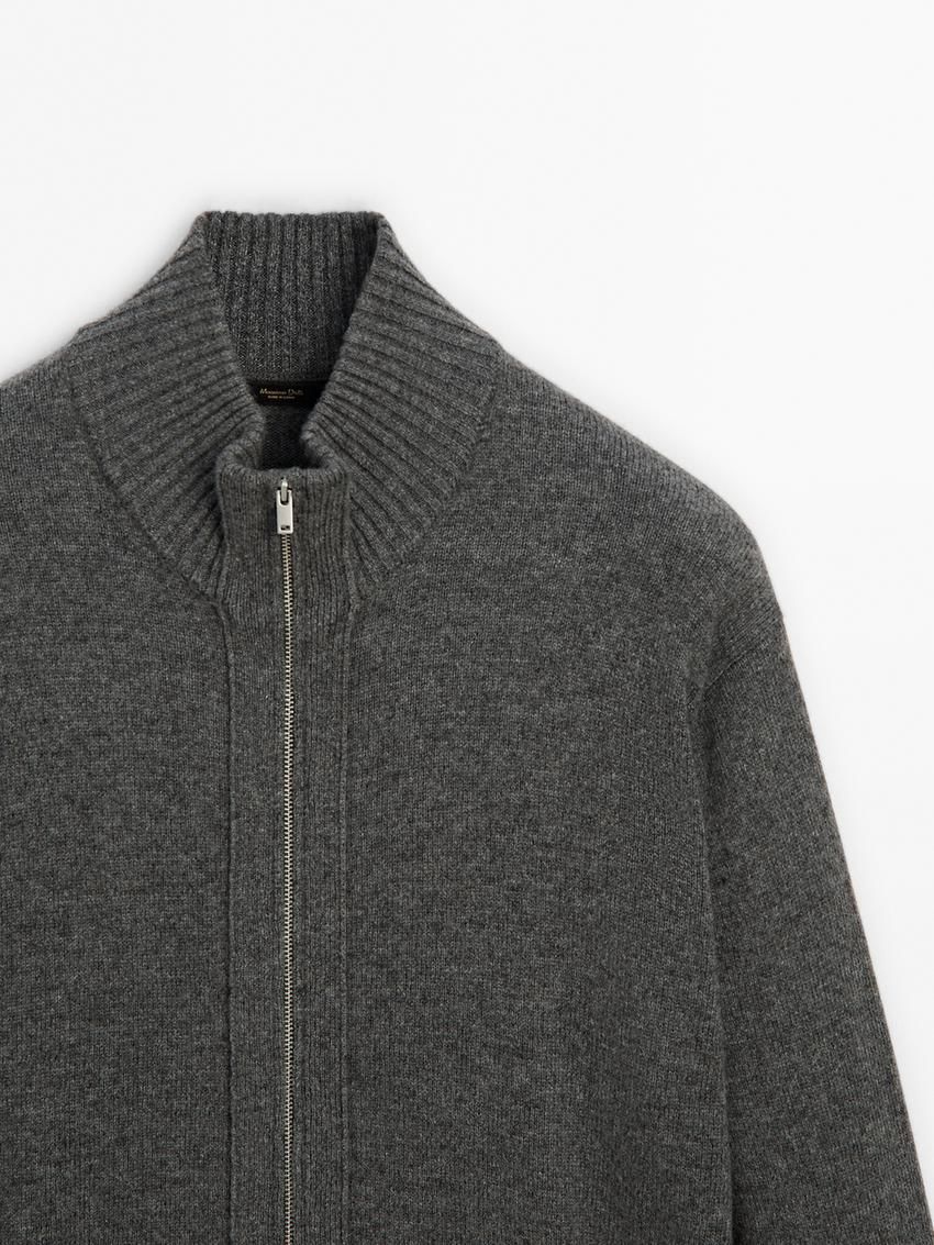 Massimo Dutti Wool Blend Zip-up Men Cardigan Dark Grey | US-SB8574369