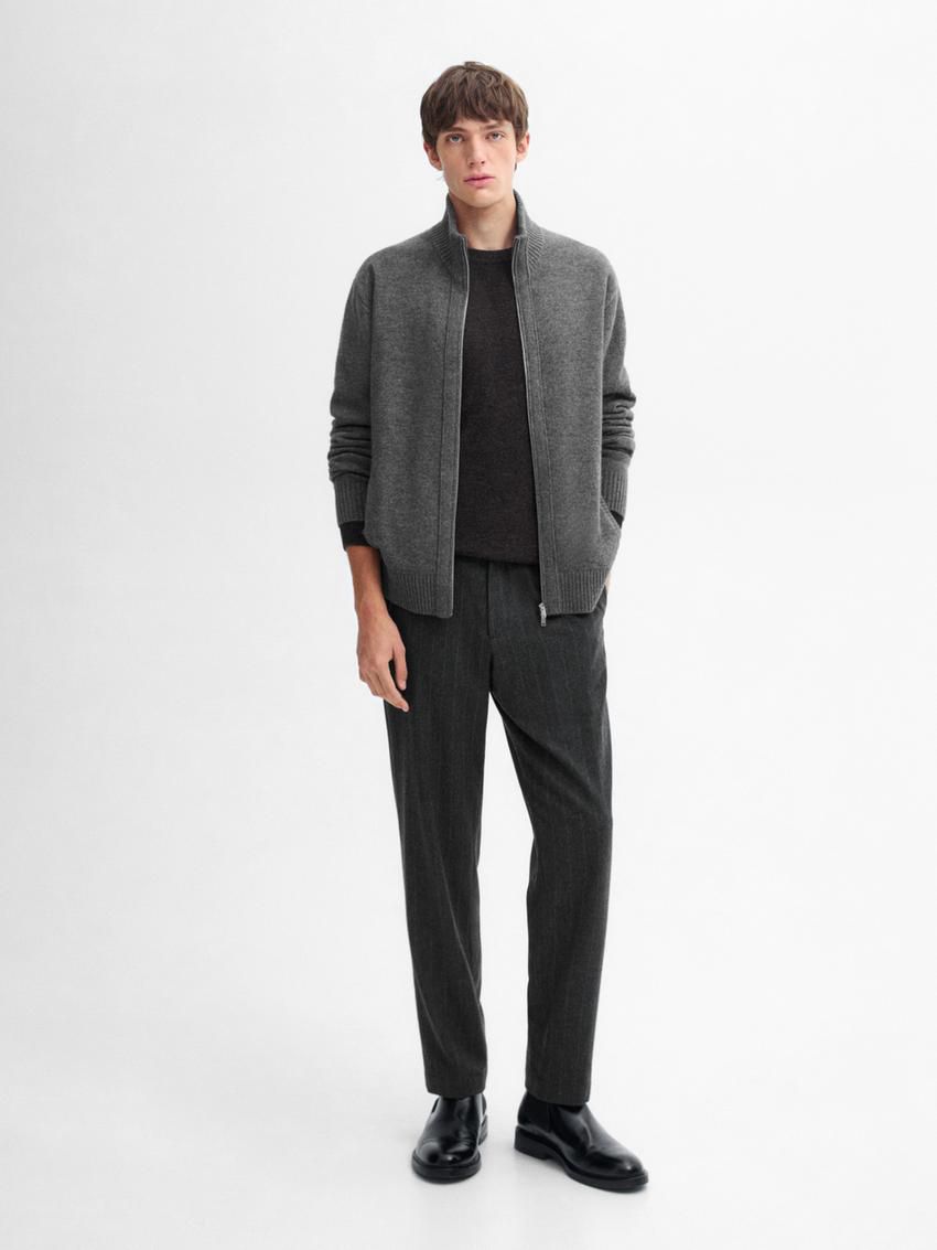 Massimo Dutti Wool Blend Zip-up Men Cardigan Dark Grey | US-SB8574369