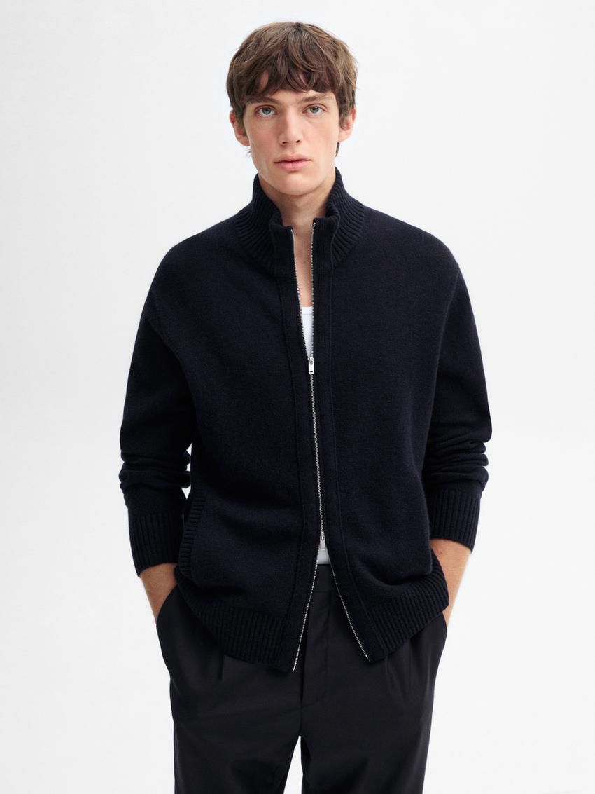 Massimo Dutti Wool Blend Zip-up Men Cardigan Navy | US-ZD1047593