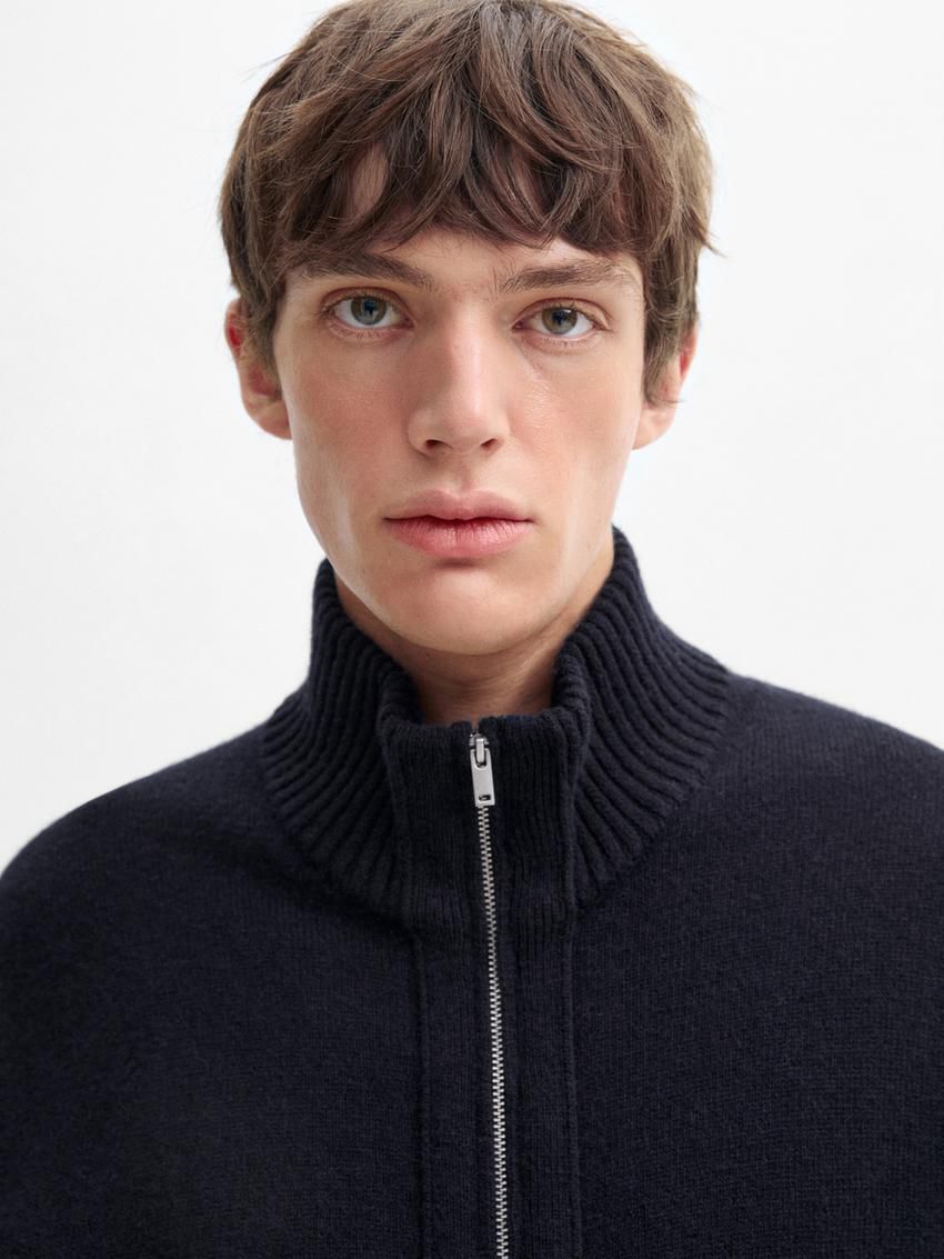 Massimo Dutti Wool Blend Zip-up Men Cardigan Navy | US-ZD1047593