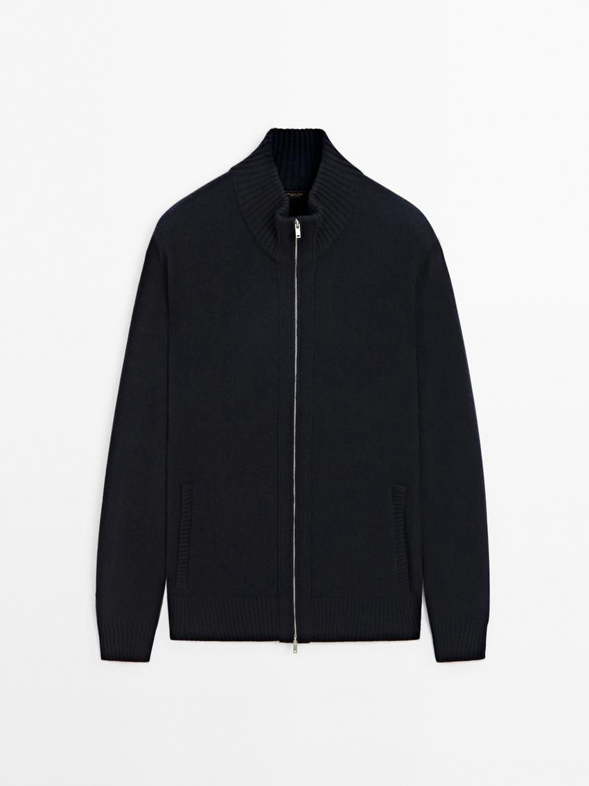 Massimo Dutti Wool Blend Zip-up Men Cardigan Navy | US-ZD1047593