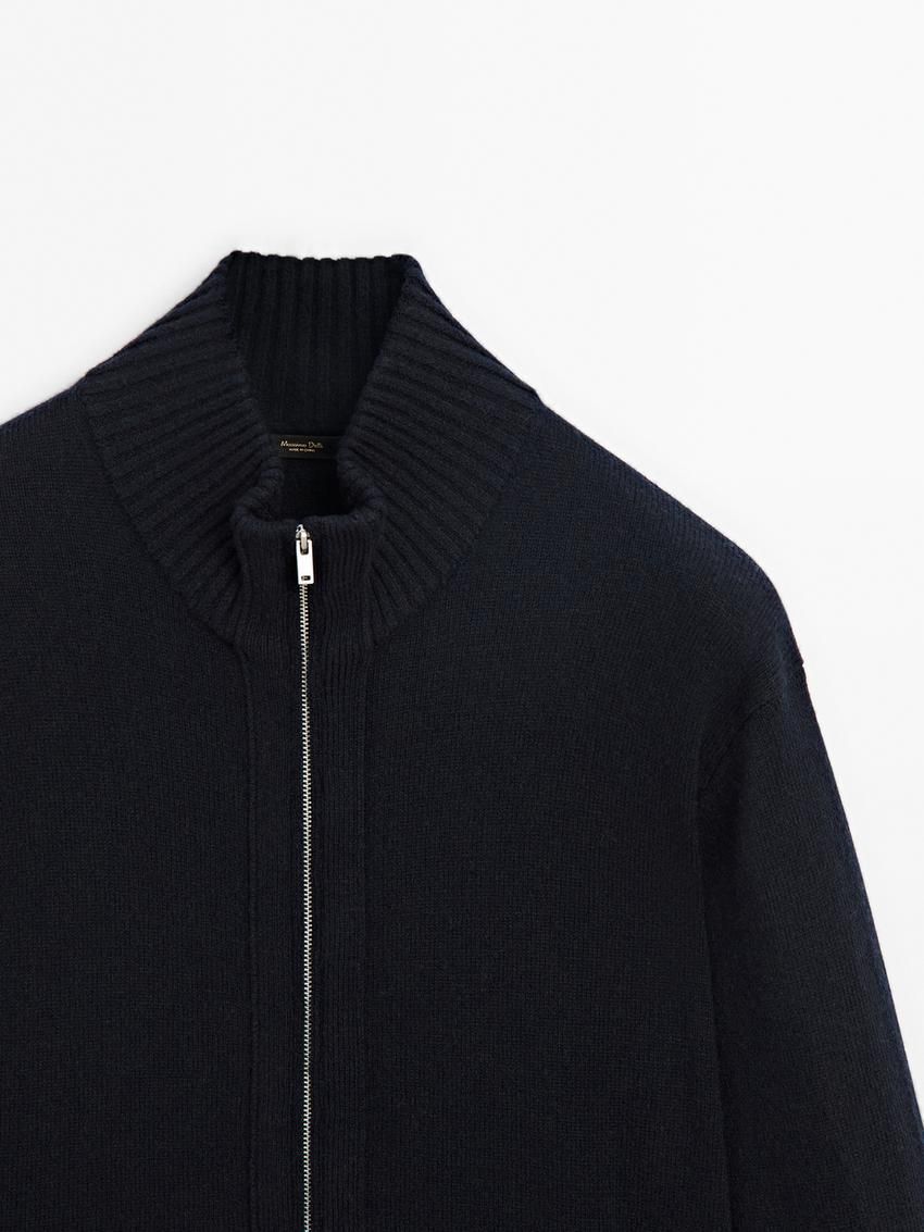Massimo Dutti Wool Blend Zip-up Men Cardigan Navy | US-ZD1047593