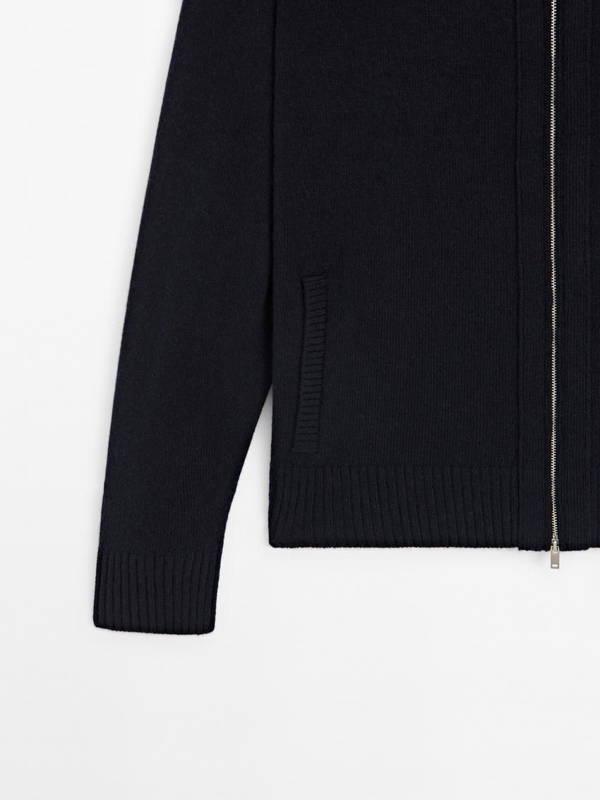 Massimo Dutti Wool Blend Zip-up Men Cardigan Navy | US-ZD1047593
