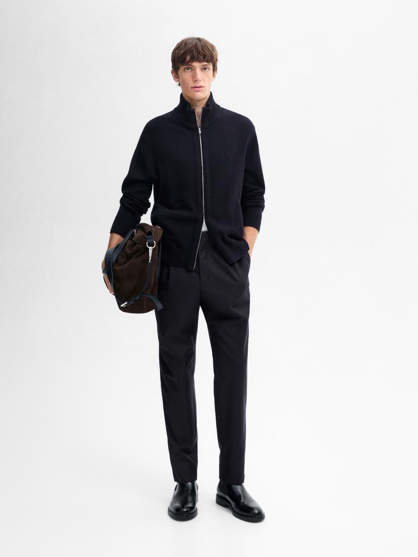 Massimo Dutti Wool Blend Zip-up Men Cardigan Navy | US-ZD1047593