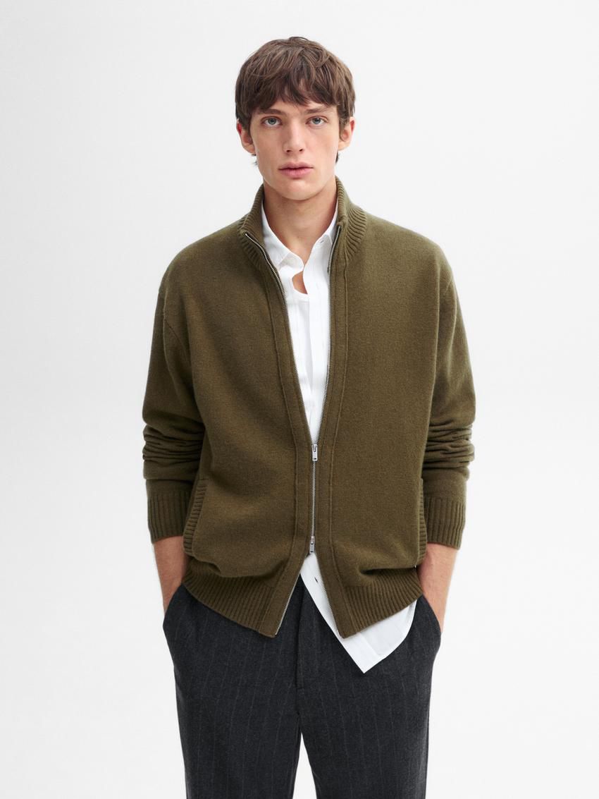 Massimo Dutti Wool Blend Zip-up Men Cardigan Olive | US-OG4162870
