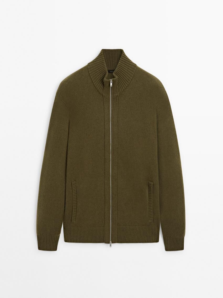 Massimo Dutti Wool Blend Zip-up Men Cardigan Olive | US-OG4162870