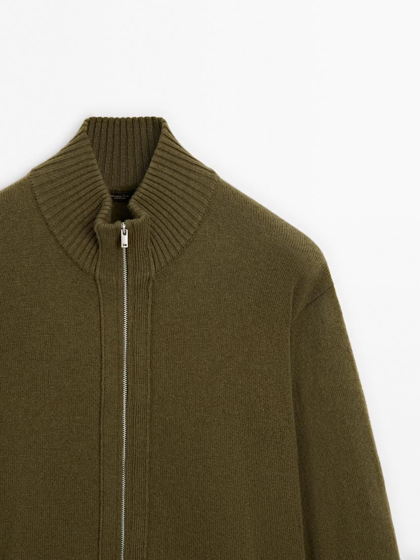Massimo Dutti Wool Blend Zip-up Men Cardigan Olive | US-OG4162870