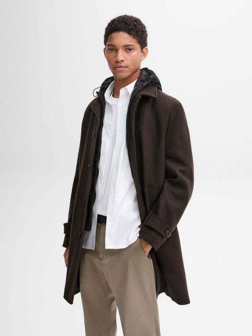Massimo Dutti Wool Blendwith Hood Detail Men Coat Dark Brown | US-AS3760459