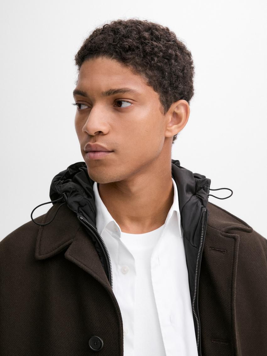 Massimo Dutti Wool Blendwith Hood Detail Men Coat Dark Brown | US-AS3760459