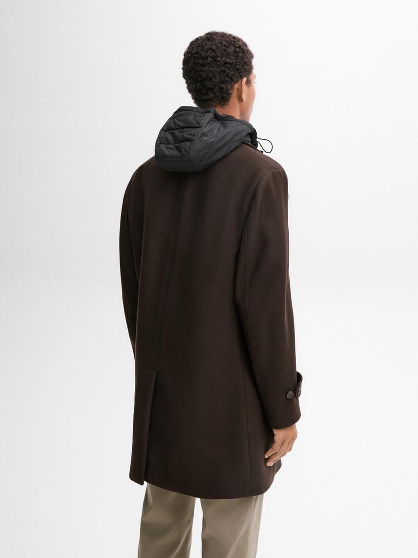 Massimo Dutti Wool Blendwith Hood Detail Men Coat Dark Brown | US-AS3760459