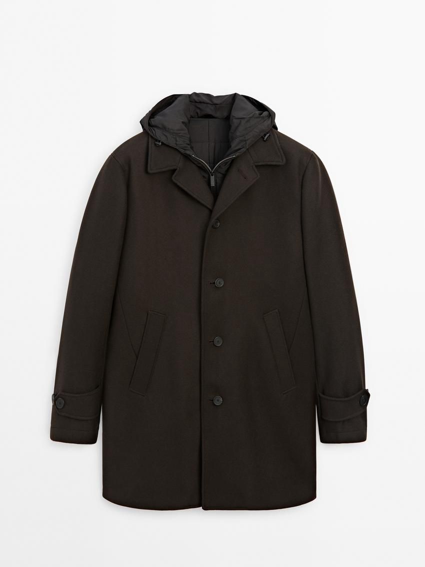 Massimo Dutti Wool Blendwith Hood Detail Men Coat Dark Brown | US-AS3760459