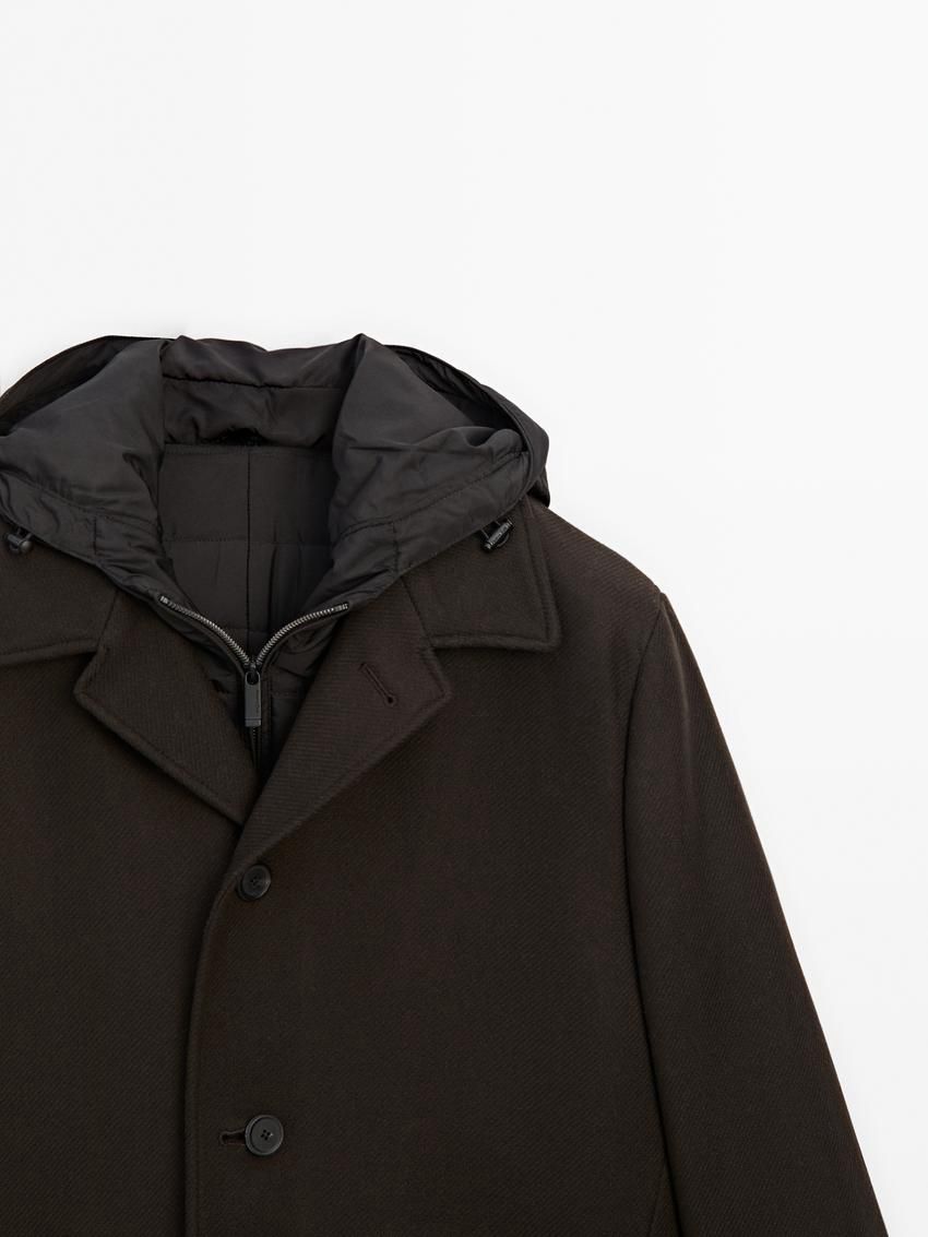 Massimo Dutti Wool Blendwith Hood Detail Men Coat Dark Brown | US-AS3760459