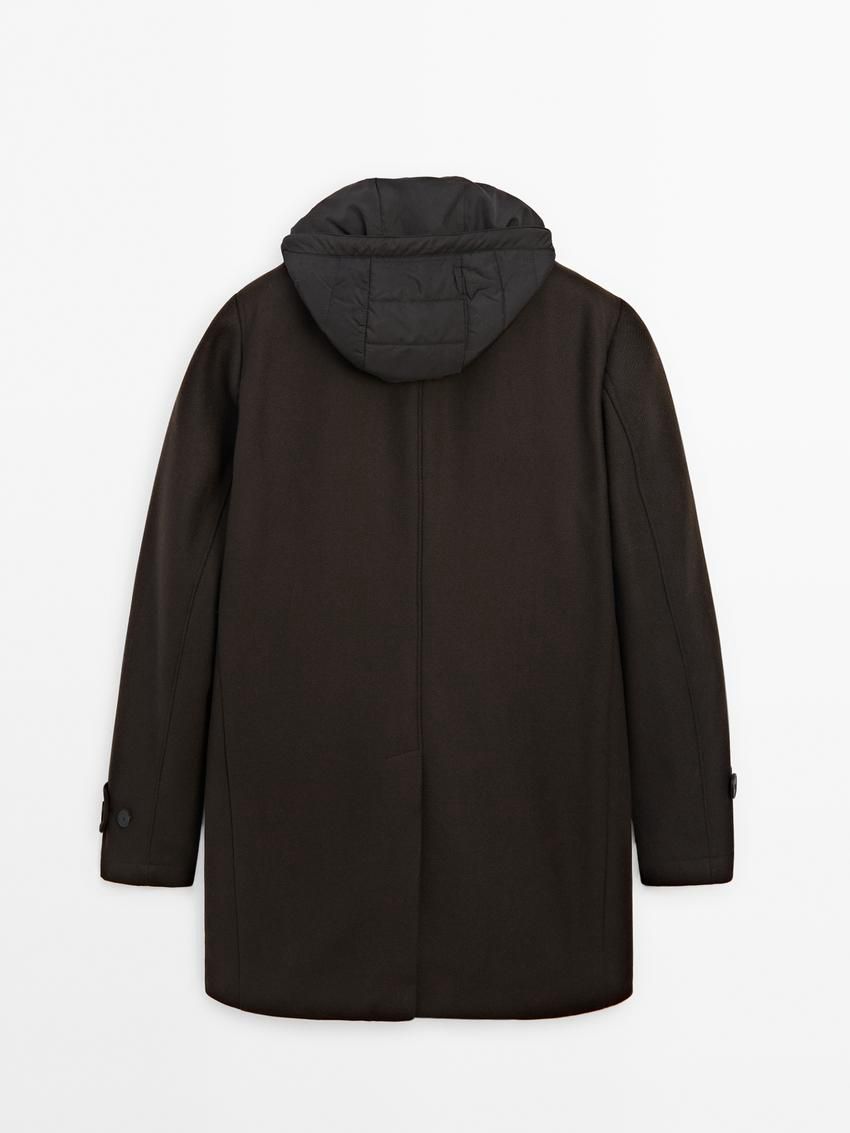 Massimo Dutti Wool Blendwith Hood Detail Men Coat Dark Brown | US-AS3760459