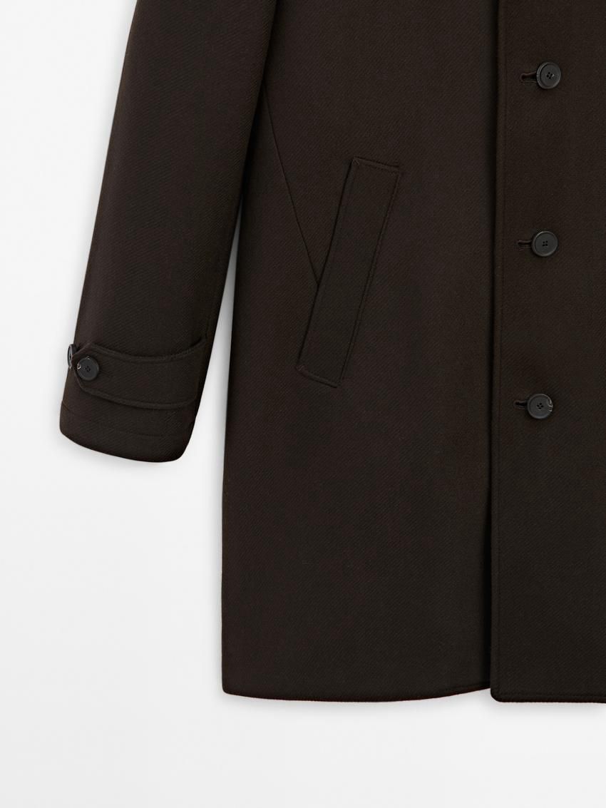 Massimo Dutti Wool Blendwith Hood Detail Men Coat Dark Brown | US-AS3760459