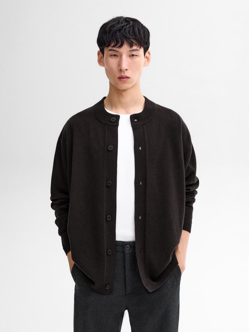 Massimo Dutti Wool Bomber Men Cardigan Dark Grey | US-RG6130957