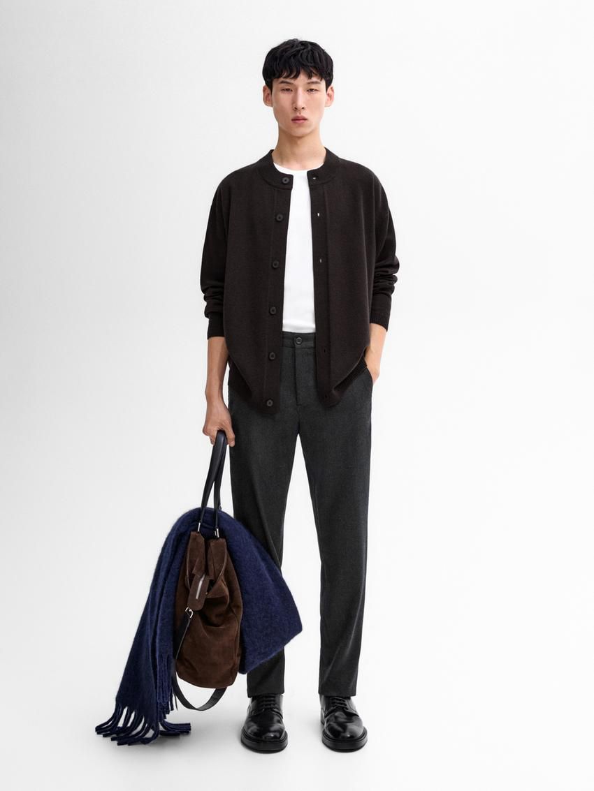 Massimo Dutti Wool Bomber Men Cardigan Dark Grey | US-RG6130957