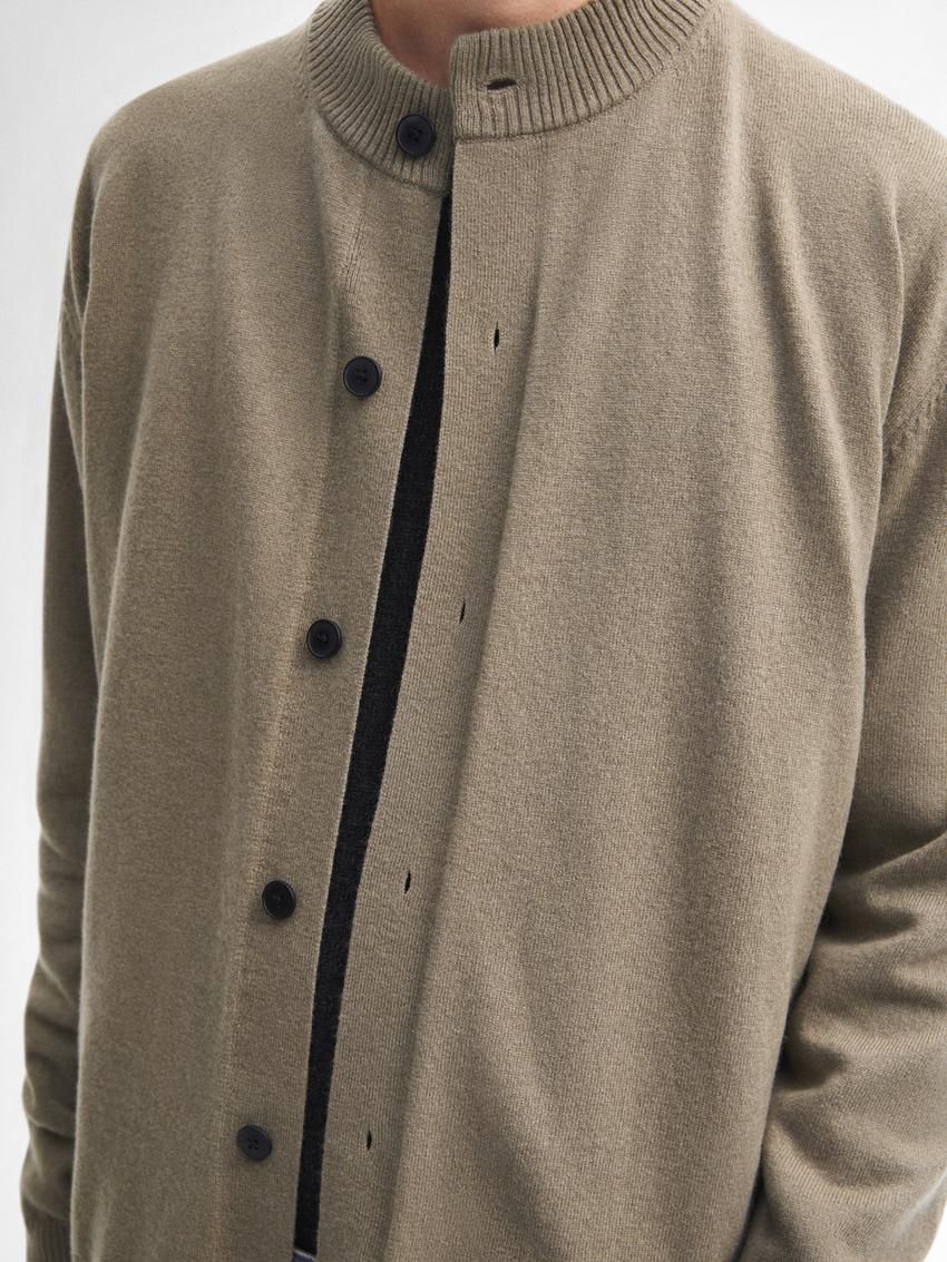 Massimo Dutti Wool Bomber Men Cardigan Khaki | US-SK2094867