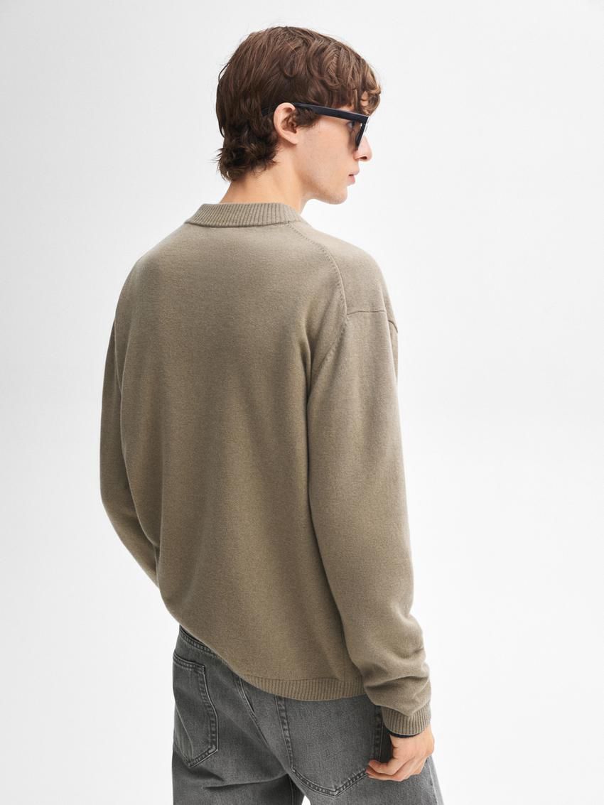 Massimo Dutti Wool Bomber Men Cardigan Khaki | US-SK2094867