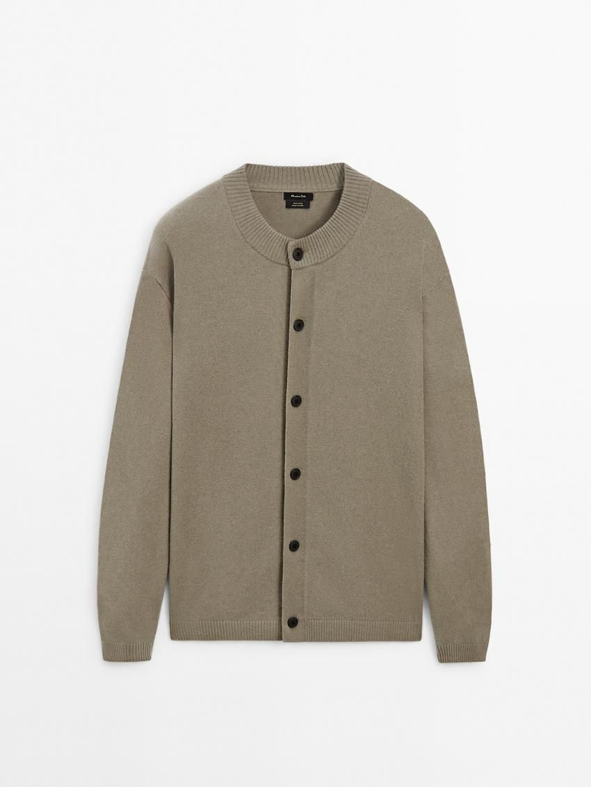 Massimo Dutti Wool Bomber Men Cardigan Khaki | US-SK2094867