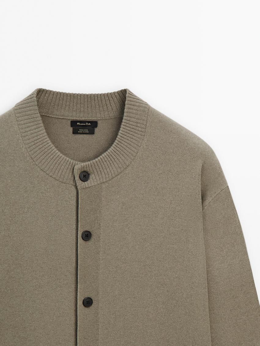 Massimo Dutti Wool Bomber Men Cardigan Khaki | US-SK2094867