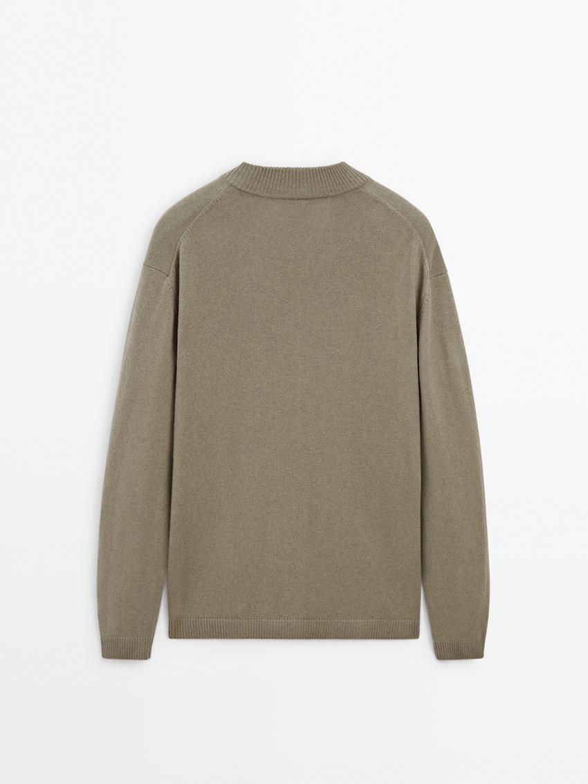 Massimo Dutti Wool Bomber Men Cardigan Khaki | US-SK2094867