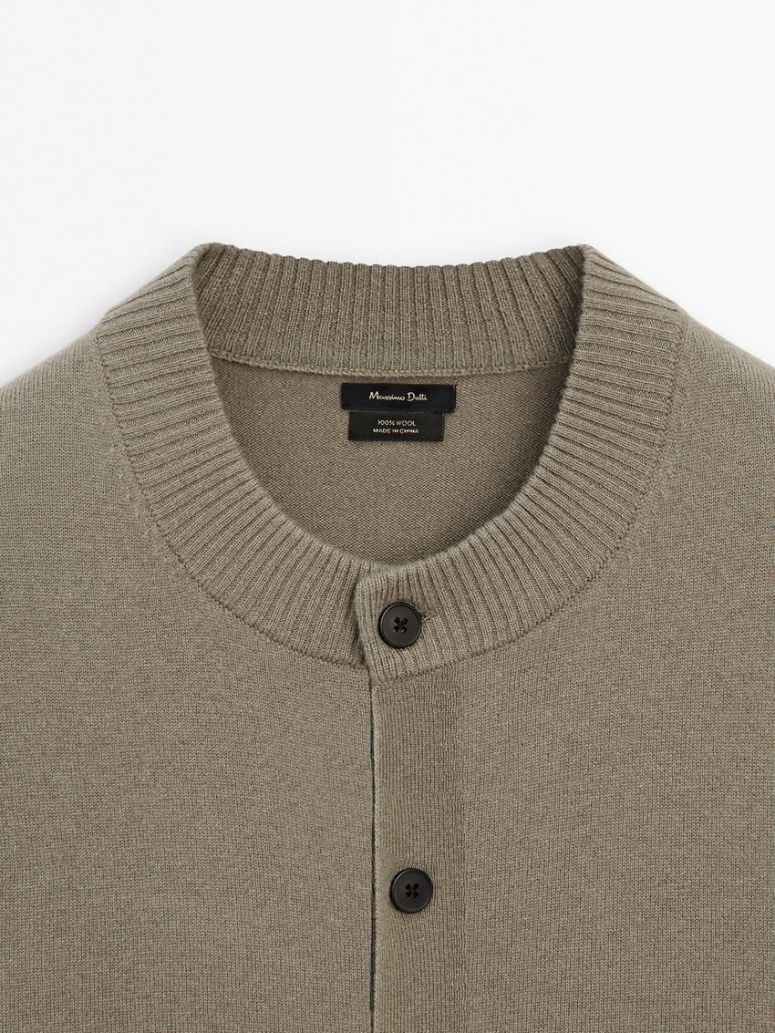 Massimo Dutti Wool Bomber Men Cardigan Khaki | US-SK2094867