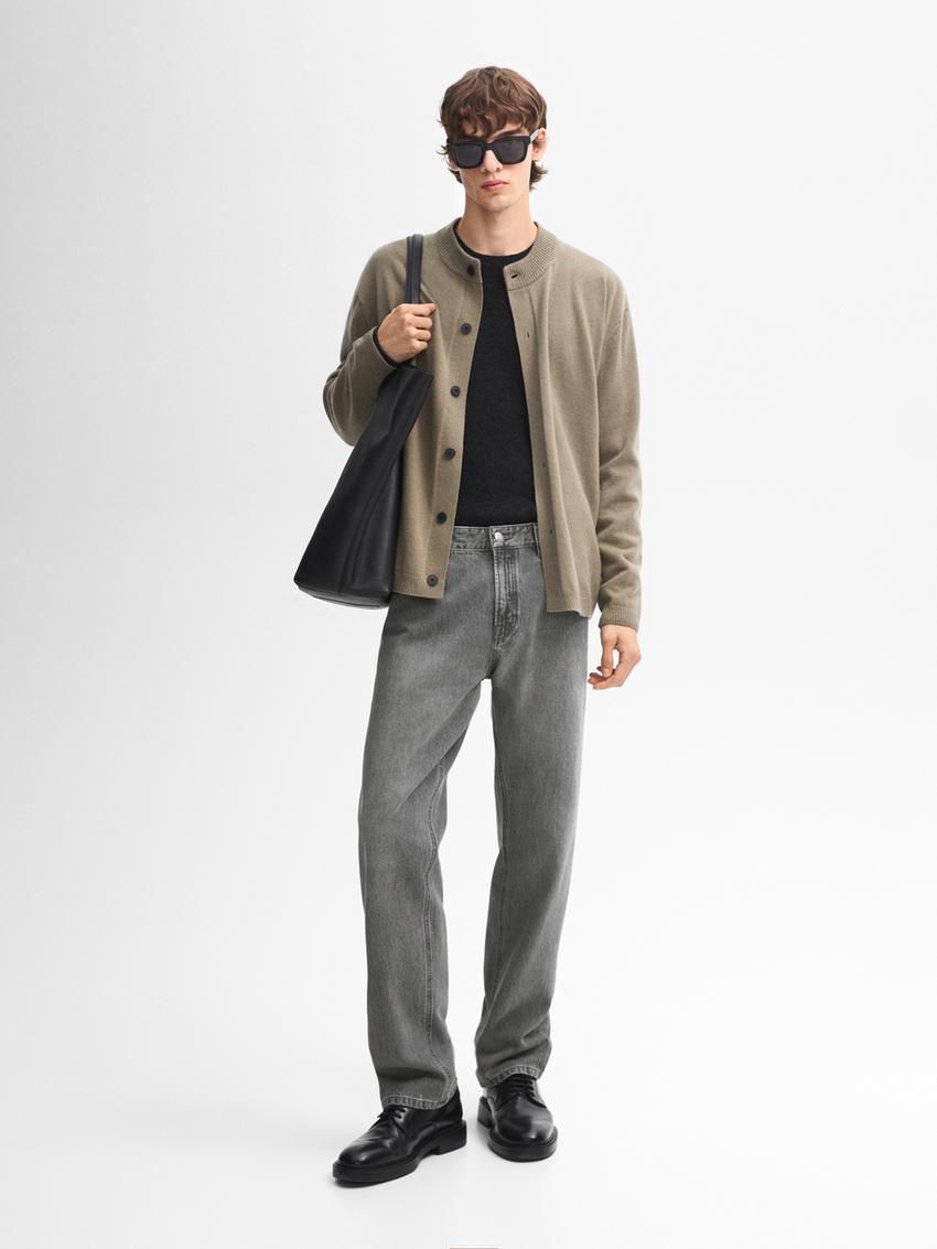 Massimo Dutti Wool Bomber Men Cardigan Khaki | US-SK2094867