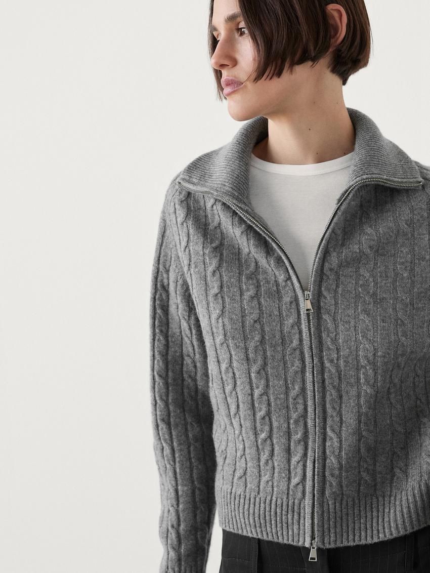 Massimo Dutti Wool Cable-knit Women Cardigan Grey | US-ZQ8241650
