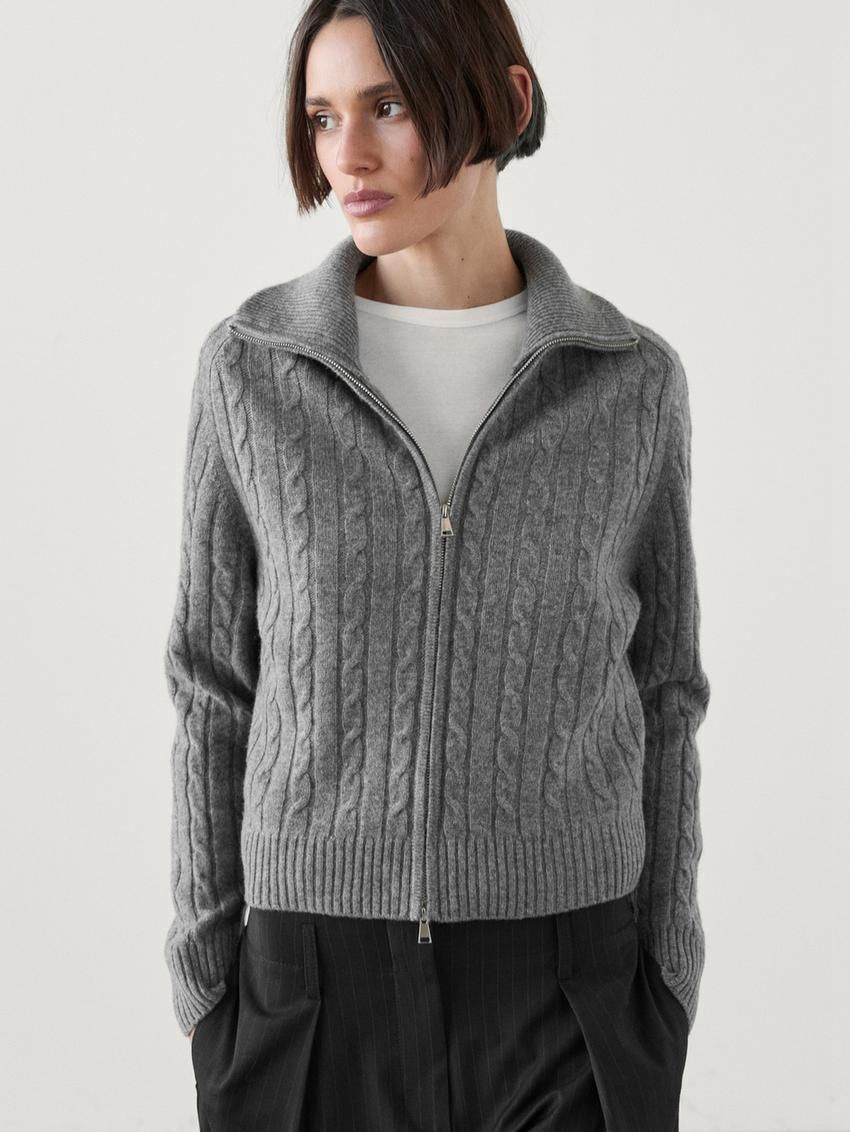 Massimo Dutti Wool Cable-knit Women Cardigan Grey | US-ZQ8241650