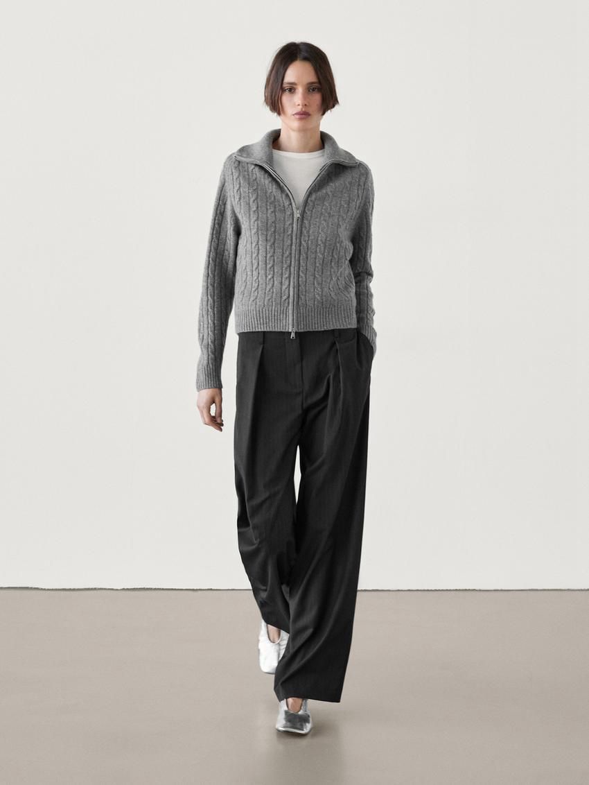 Massimo Dutti Wool Cable-knit Women Cardigan Grey | US-ZQ8241650