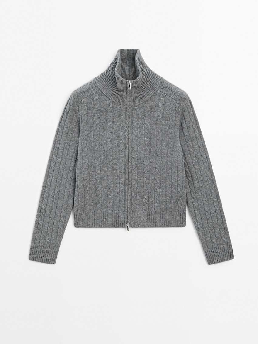 Massimo Dutti Wool Cable-knit Women Cardigan Grey | US-ZQ8241650