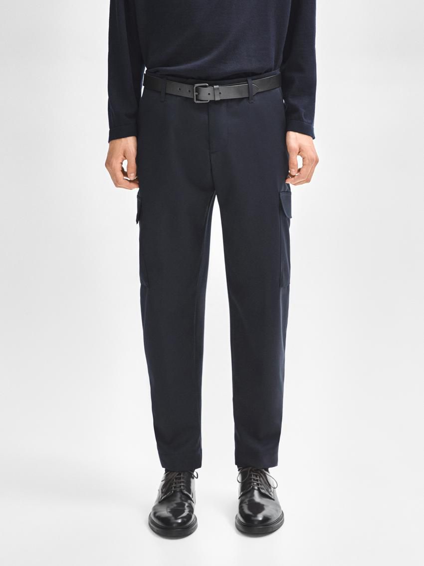 Massimo Dutti Wool Cargo Men Trousers Navy | US-SB2314875