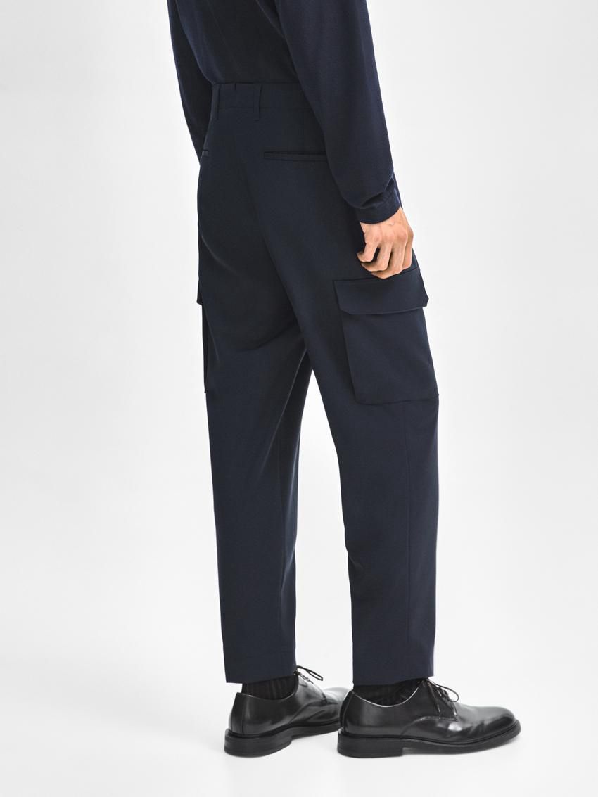 Massimo Dutti Wool Cargo Men Trousers Navy | US-SB2314875