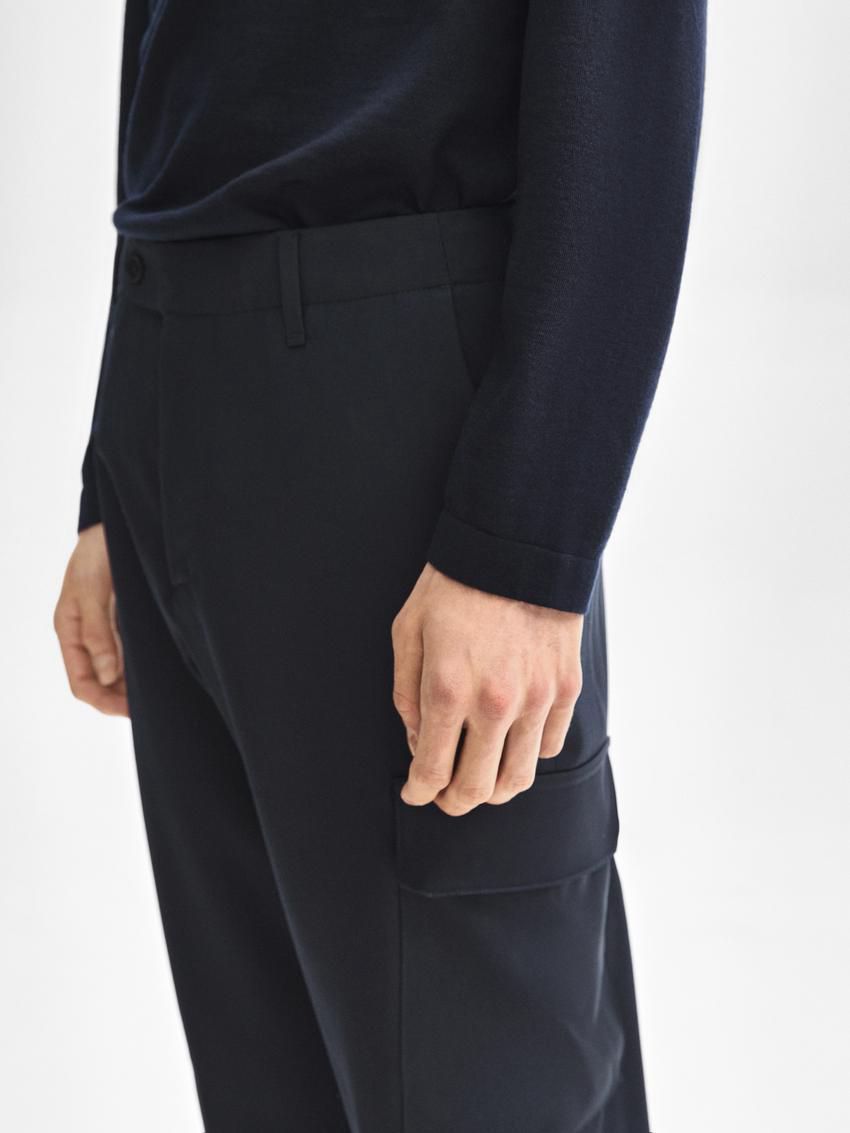 Massimo Dutti Wool Cargo Men Trousers Navy | US-SB2314875