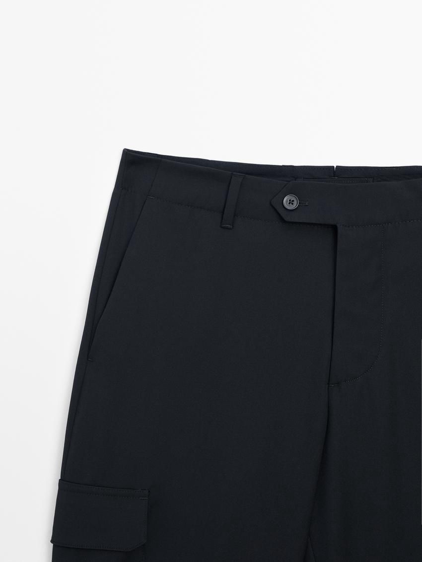 Massimo Dutti Wool Cargo Men Trousers Navy | US-SB2314875