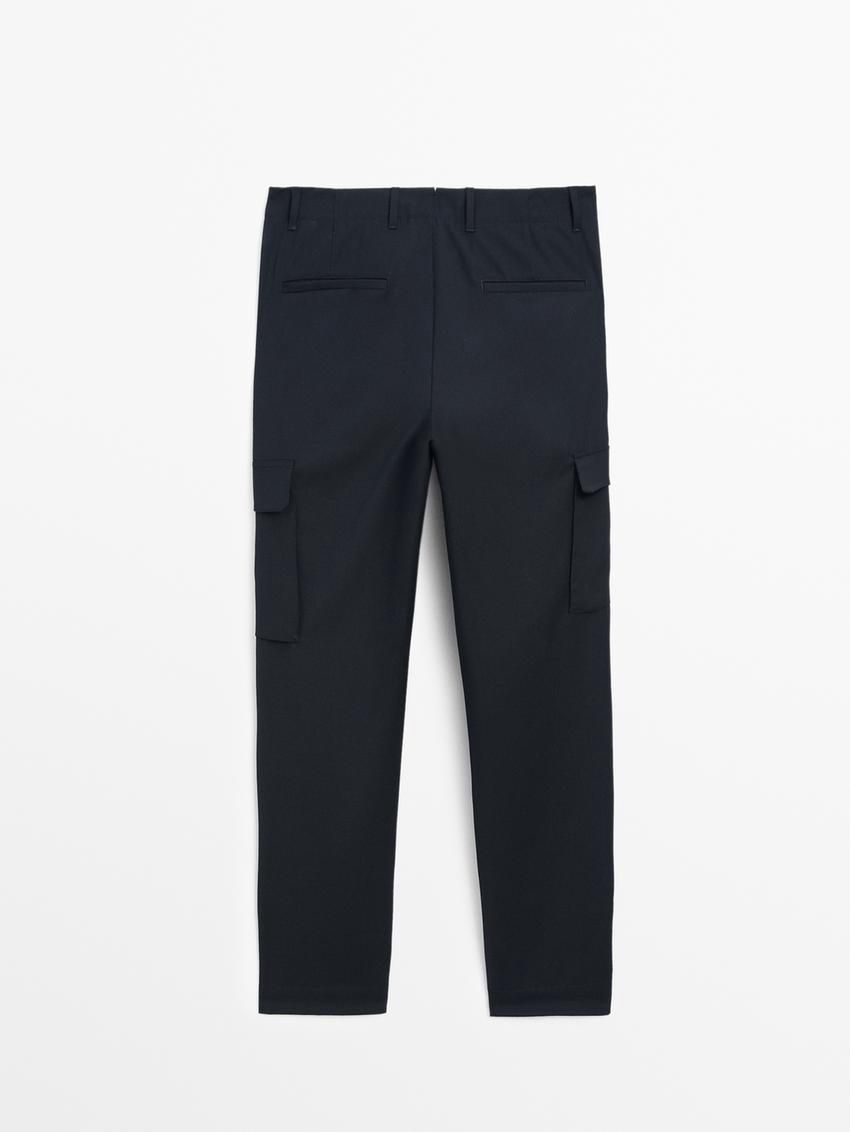 Massimo Dutti Wool Cargo Men Trousers Navy | US-SB2314875