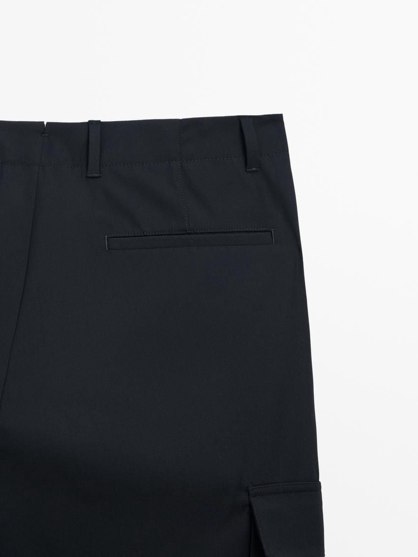 Massimo Dutti Wool Cargo Men Trousers Navy | US-SB2314875