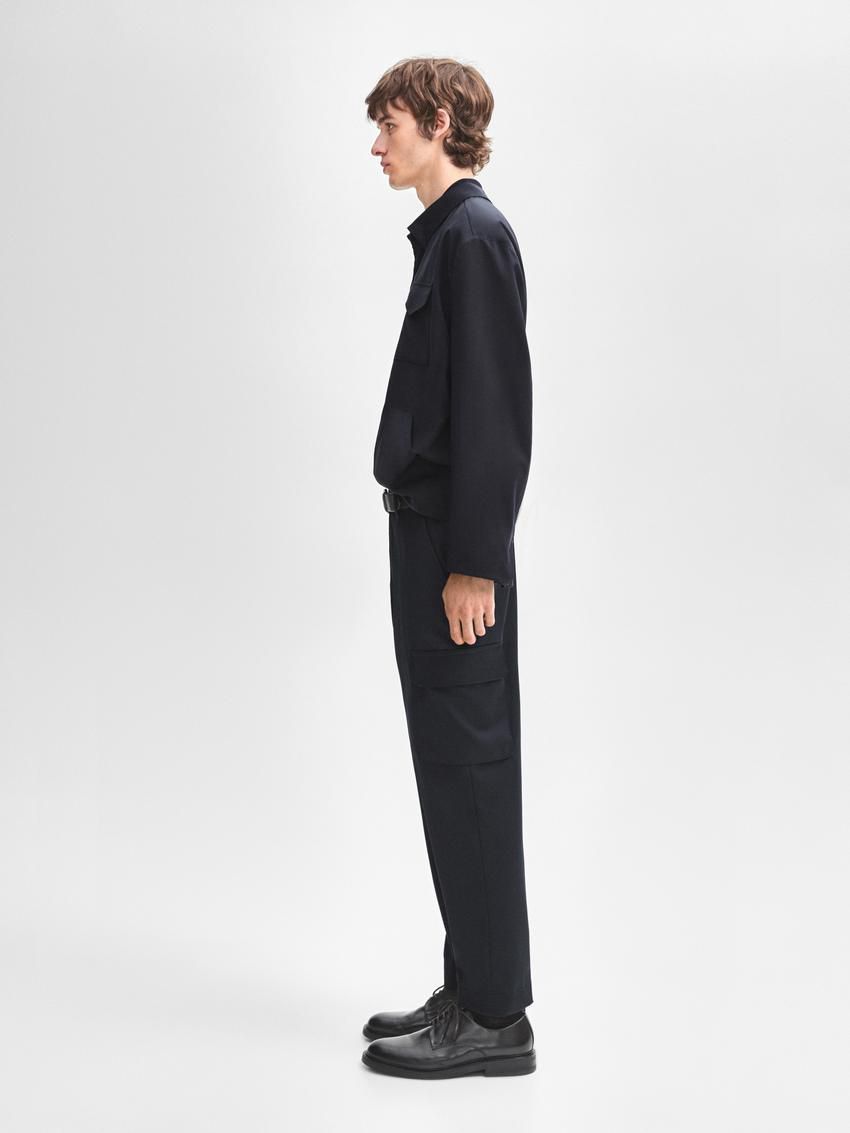 Massimo Dutti Wool Cargo Men Trousers Navy | US-SB2314875