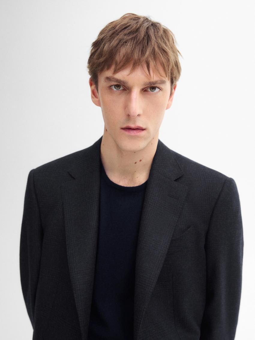 Massimo Dutti Wool Check Men Blazer Navy | US-AS8230675