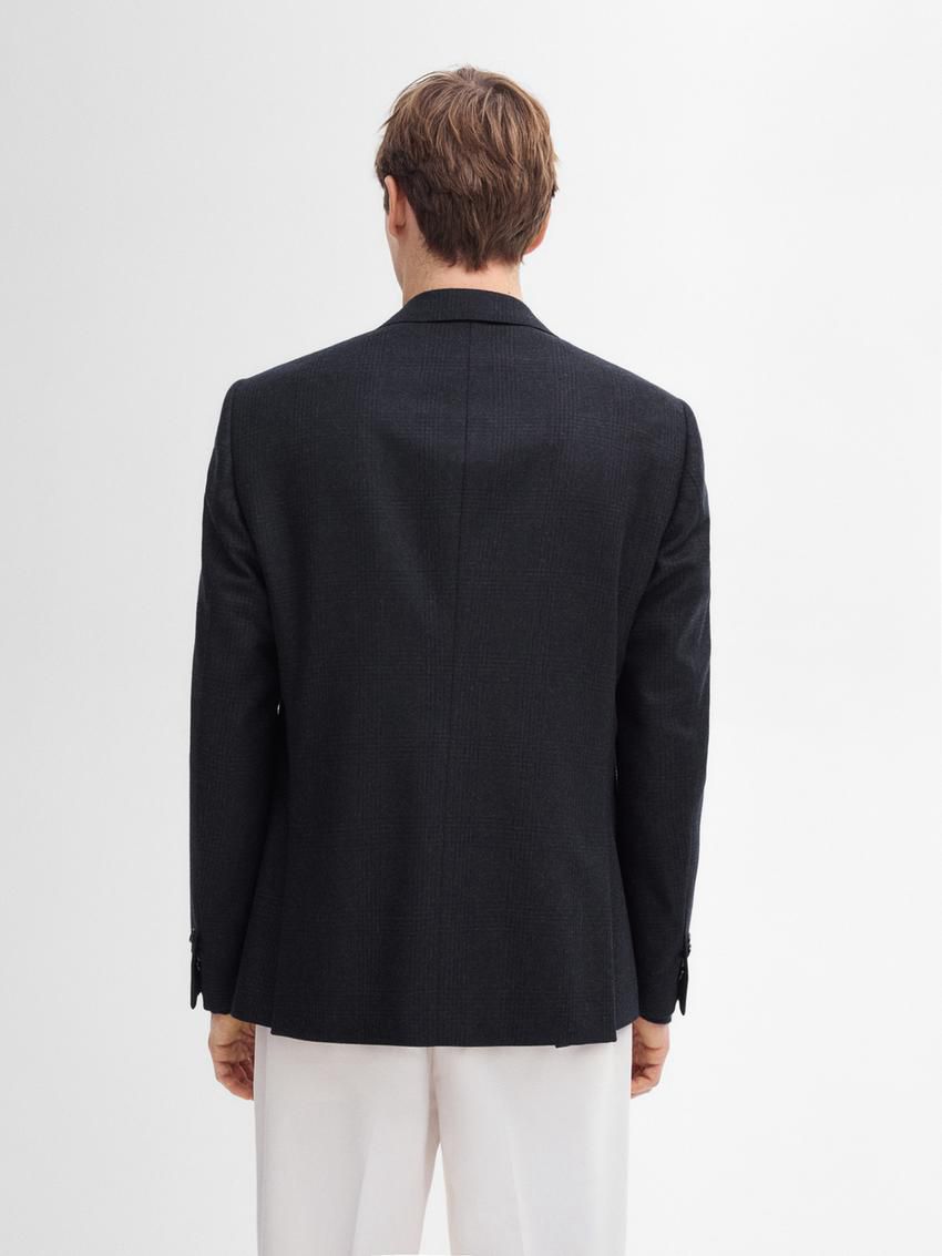 Massimo Dutti Wool Check Men Blazer Navy | US-AS8230675