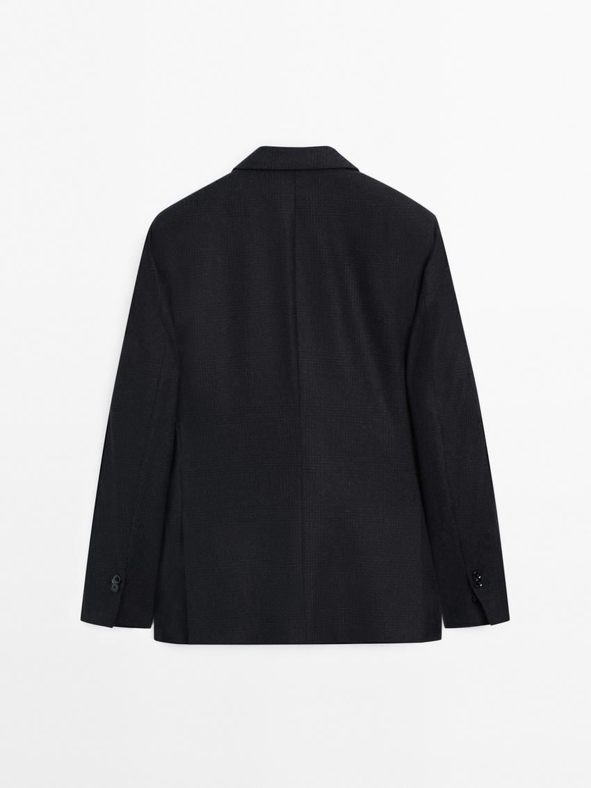 Massimo Dutti Wool Check Men Blazer Navy | US-AS8230675