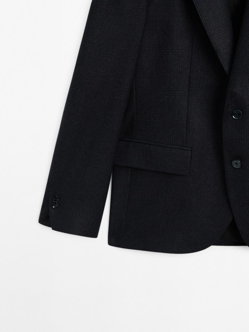 Massimo Dutti Wool Check Men Blazer Navy | US-AS8230675