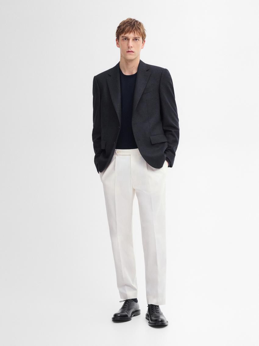 Massimo Dutti Wool Check Men Blazer Navy | US-AS8230675