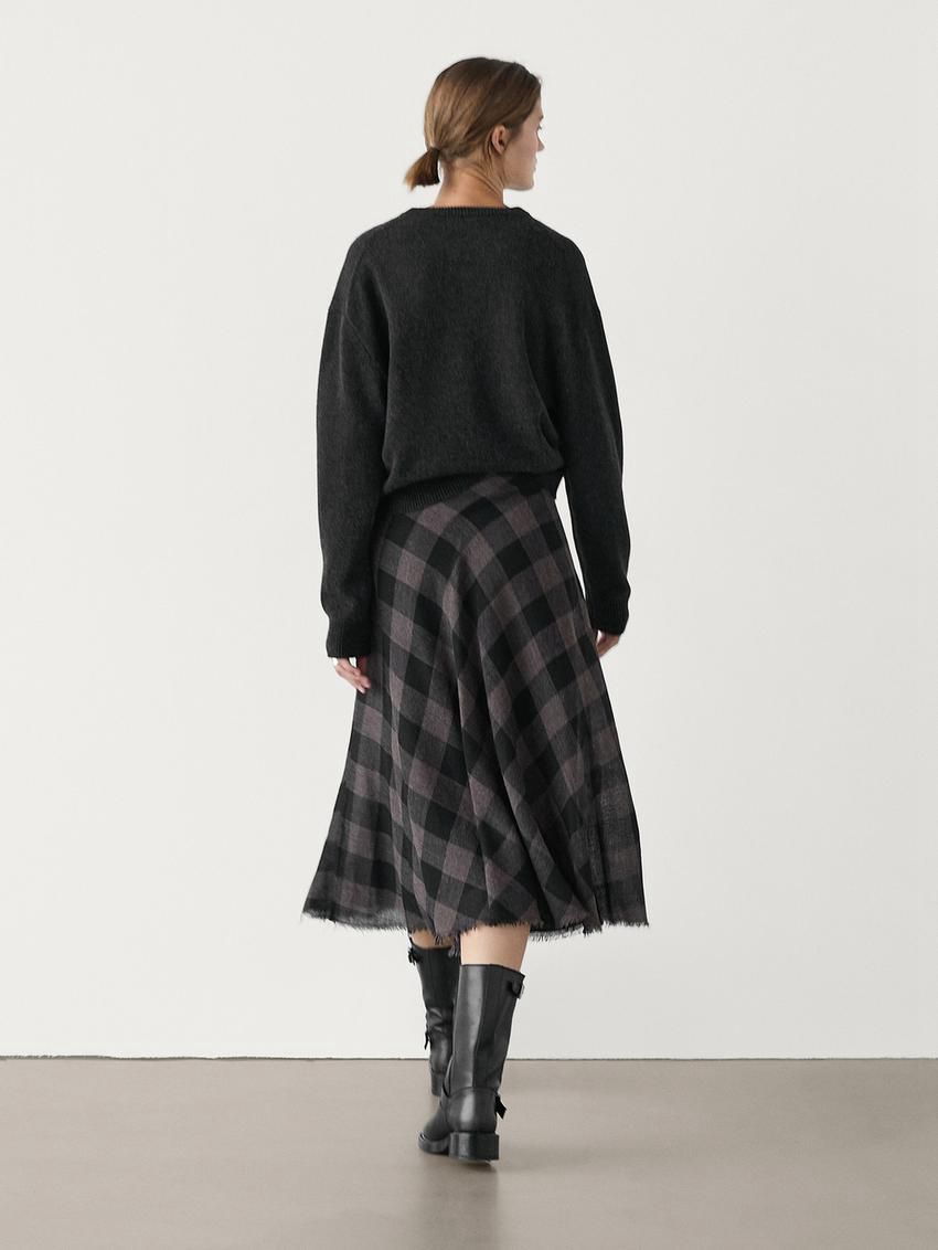 Massimo Dutti Wool Check Midi Women Skirts Black / Dark Brown | US-LB5192604