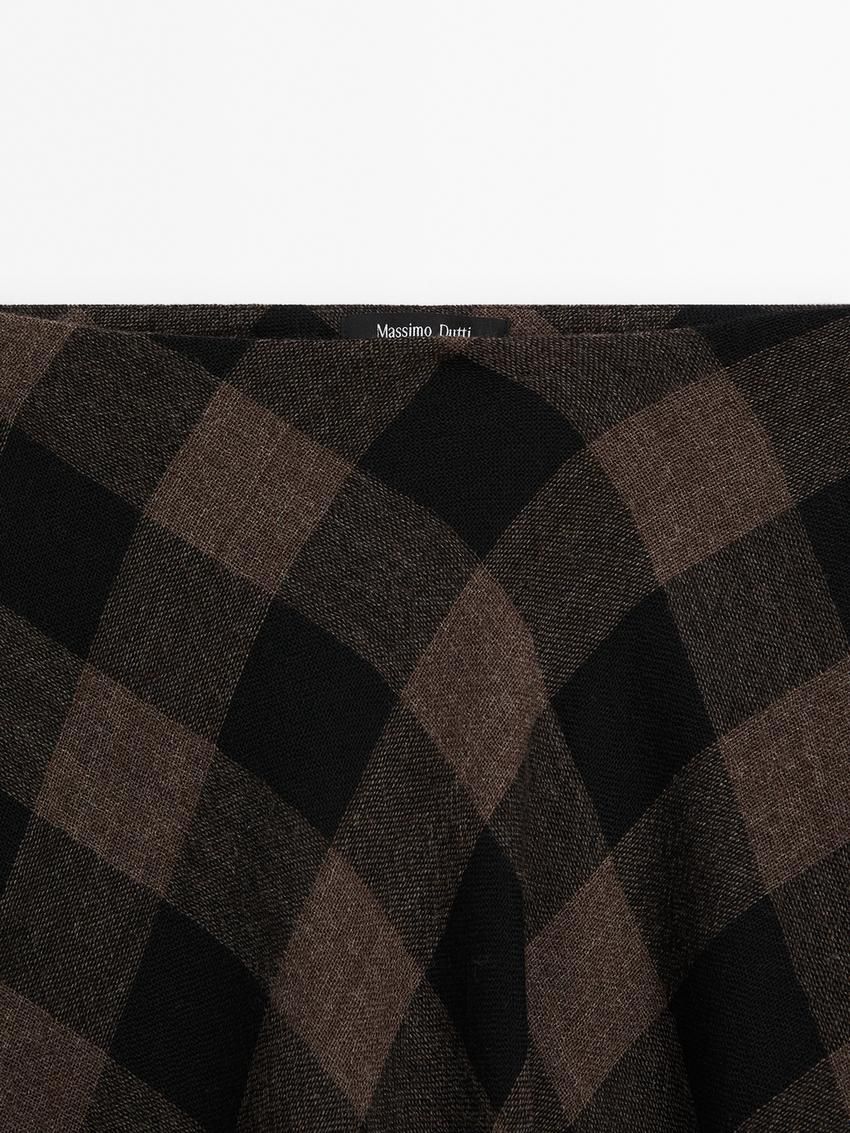 Massimo Dutti Wool Check Midi Women Skirts Black / Dark Brown | US-LB5192604