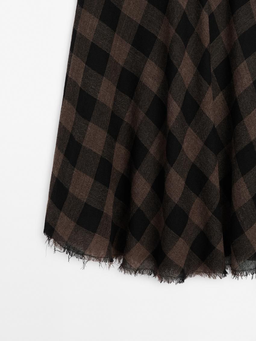 Massimo Dutti Wool Check Midi Women Skirts Black / Dark Brown | US-LB5192604
