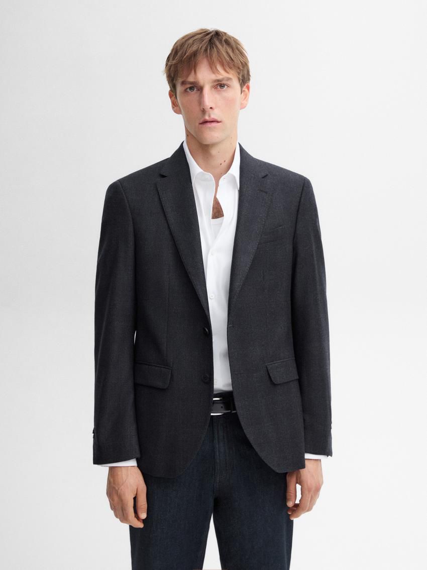 Massimo Dutti Wool Check Suit Men Blazer Navy | US-OY4756819